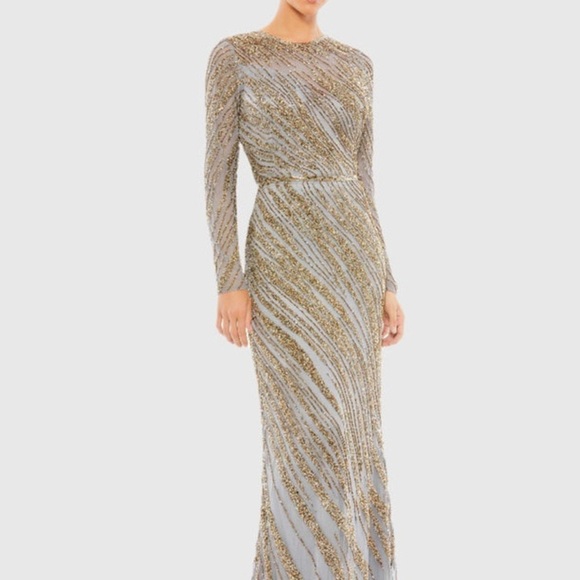 BWT Mac Duggal Platinum Beaded Long Sleeve Gown, size 2 - Picture 1 of 13